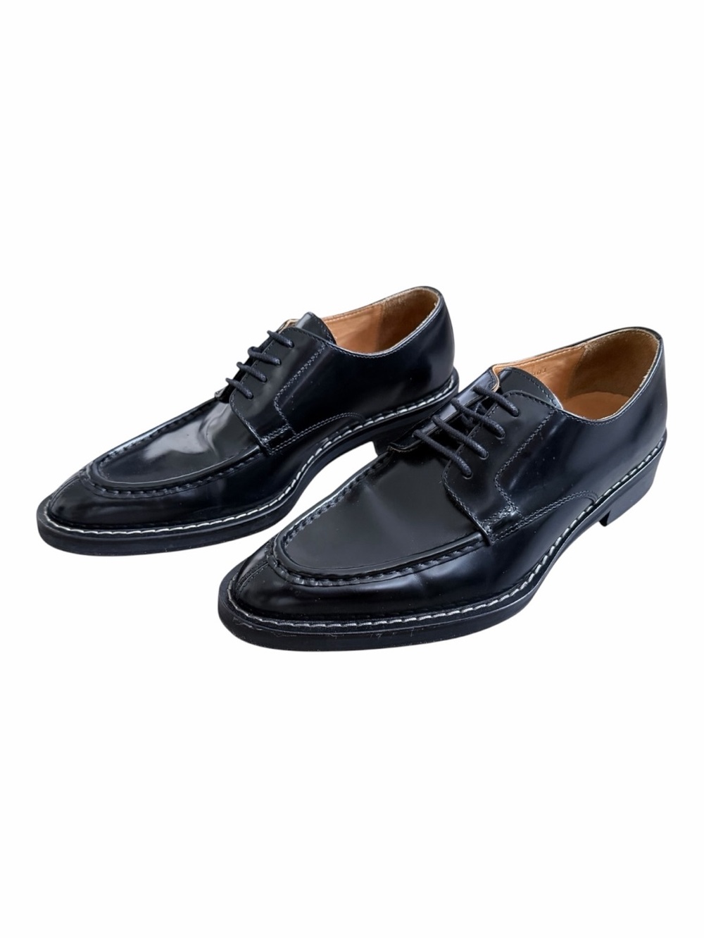Ami Paris Black Leather Derby Shoes Lace Up Round Toe Made in Portugal EU 40